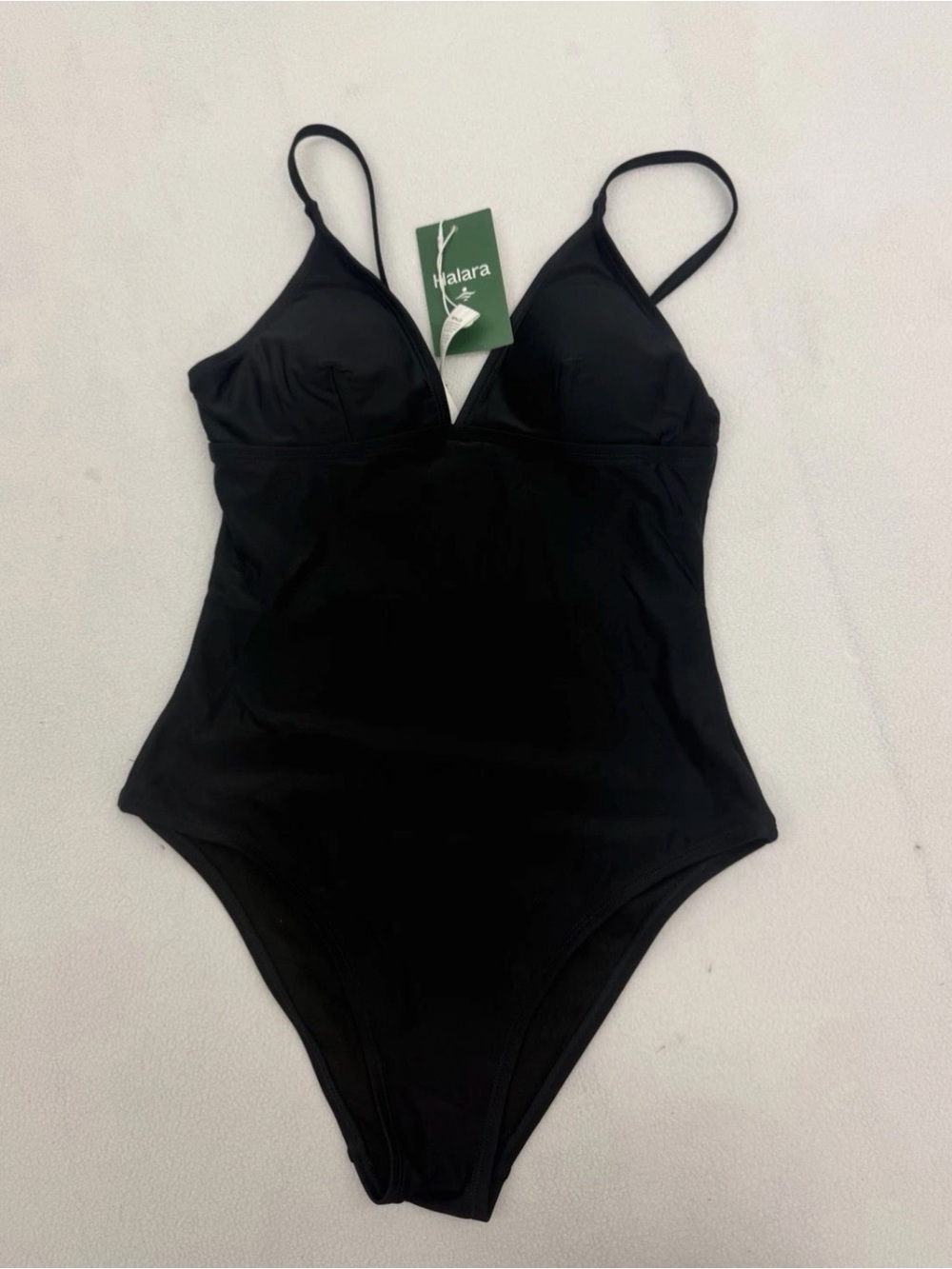 Halara Deep V Neck Tummy Control One Piece Swimsuit Black Size S NWT